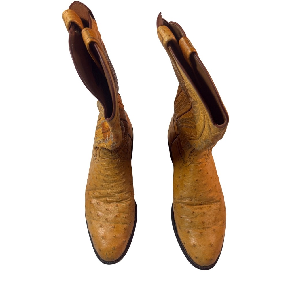 Lucchese Ostrich Cowboy Boots Mens 8.5 Tan Snip Toe Western Vintage USA - Picture 5 of 10